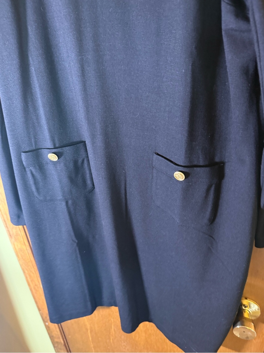 Talbots Black Long Sleeve Shift Dress with Gold Buttons - Picture 2 of 6